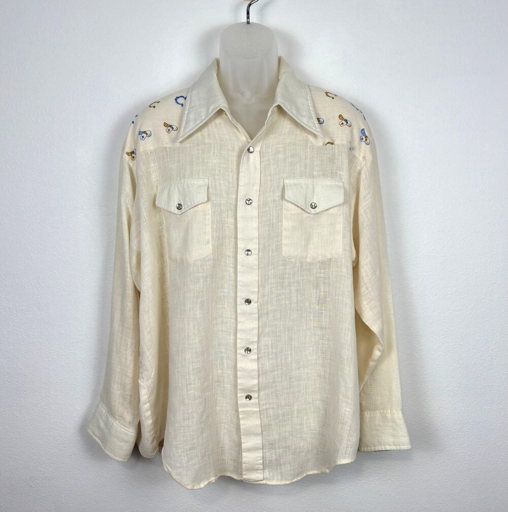 Vintage 70s ENRO Mr. Big Pearl Snap Embroidered Horseshoe Western Shirt Size 3XL